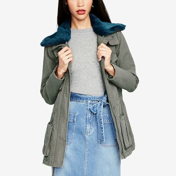 New! RACHEL RACHEL ROY Removable Faux Fur Collar Utility Jacket Green Size Small - Picture 1 of 7